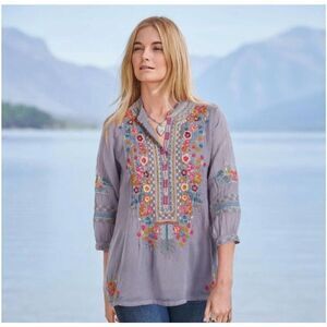 Johnny Was Bethanie Embroidered Rayon Floral Tunic Top Women Size Small C28318-4